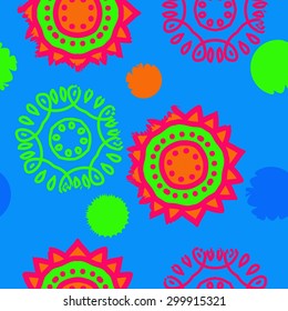 Pattern of decorative motif, doodles, stripes, stars, waves. Hand drawn.