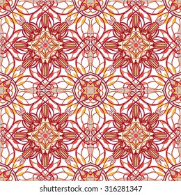 Pattern with decorative symmetric oriental ornaments. Vector seamless texture