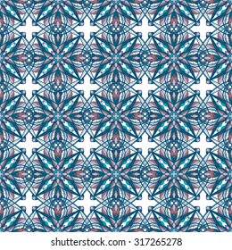 Pattern with decorative symmetric oriental ornaments. Vector seamless texture