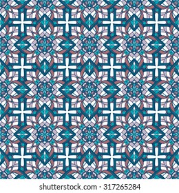 Pattern with decorative symmetric oriental ornaments. Vector seamless texture
