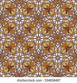 Pattern with decorative symmetric ornament. Boho style. Vector seamless texture