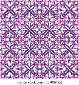 Pattern with decorative symmetric ornament. Vector seamless texture