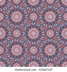 Pattern with decorative symmetric ornaments. Vector seamless texture