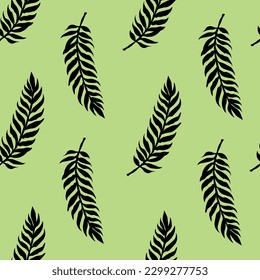 pattern decorative twig, palm twig black silhouette on a green background
