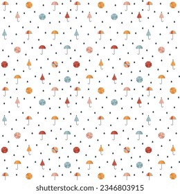 pattern with decorative umbrellas, origami from colored paper, minimalism illustration, vector
