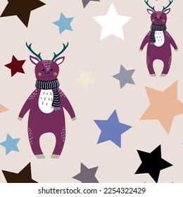 A pattern with a deer and stars.  Vector file for designs.