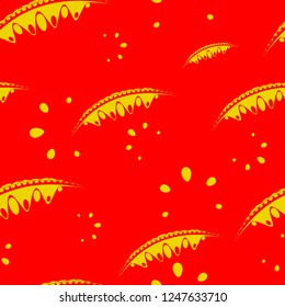 Pattern of delicate leaves and petals of garden plants in red and yellow colors. For paper, cloth or organic products.