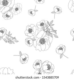 A pattern of delicate peonies can be used on fabric and as wallpaper.