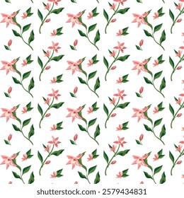 Pattern with delicate pink flowers on long stems