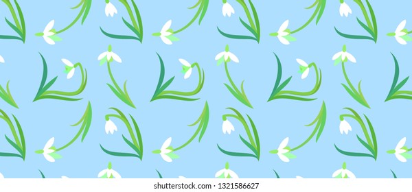 pattern with delicate white wildflowers. Snowdrop or common snowdrop (Galanthus nivalis) flowers. vector illustration 