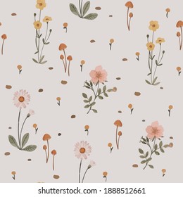 Pattern with delicate wildflowers and plants