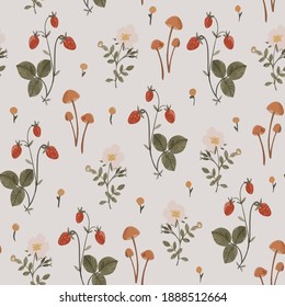 Pattern with delicate wildflowers and plants