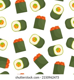 The pattern of a delicious Asian dish. Sushi and rolls.