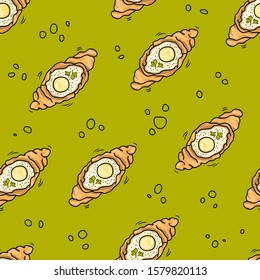 ﻿Food pattern delicious bright khachapuri samsa adjara for restaurant cafe menu design decorative tasty pattern vector