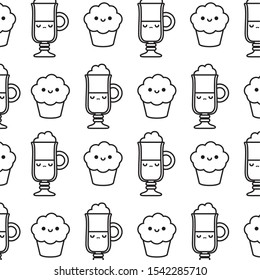 pattern of delicious cupcakes with drink kawaii style vector illustration design