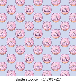 pattern of delicious donuts with face cat kawaii style