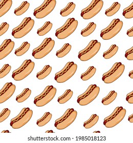 patrón con
 deliciosos perritos calientes muy cerca del embalaje