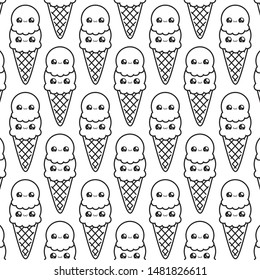 pattern of delicious ice creams in cone kawaii style