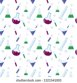 Pattern depicting chemical flasks, tubes and cylinders.