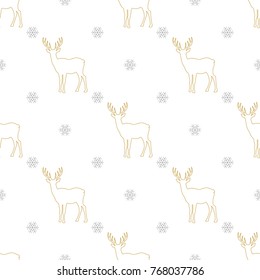 The pattern depicting the deer of in forest. Christmas seamless background. Winter backdrop. Vector illustration.
