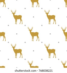 The pattern depicting the deer of in forest. Christmas seamless background. Winter backdrop. Vector illustration.