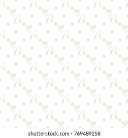 The pattern depicting the deer of in forest. Christmas seamless background. Winter backdrop. Vector illustration.
