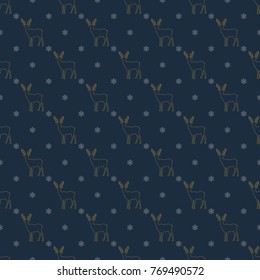 The pattern depicting the deer of in forest. Christmas seamless background. Winter backdrop. Vector illustration.