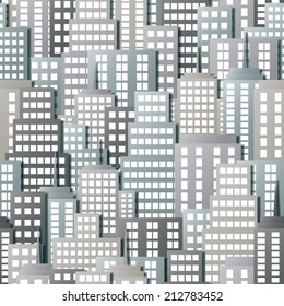 Pattern depicting the tall buildings of a crowded city. Seamlessly Repeatable. Eps 10 Vector.