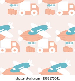 Pattern design with airplane, balloons and trucks, perfect to use on the web or in print