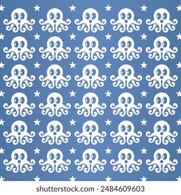  Pattern design Animal Cute Octopus with blue background, suitable for your wallpaper, wrapping paper, cover design. Vector illustration.