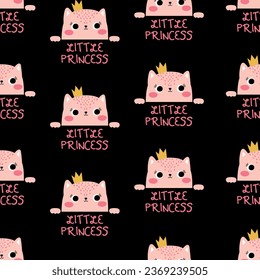 pattern design for baby fashion with cute cat face drawing as vector