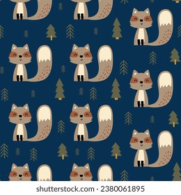 pattern design for baby fashion with cute raccoon drawing as vector