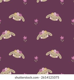 pattern design for baby fashion with cute bunny head and tiny flowers