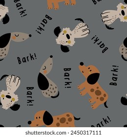 pattern design for baby kids fashion with little dogs drawing as vector