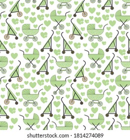 pattern design with baby stroller illustration ornament