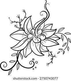 pattern design in black and white, flower design, flora, textile, art, drawing, creative line art flower bloosom