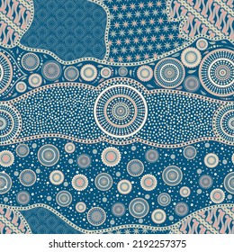 the pattern design blends batik with aboriginal style for textiles.