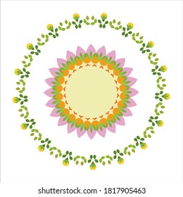 Pattern design in circular form with decorative floral drawing on white color background