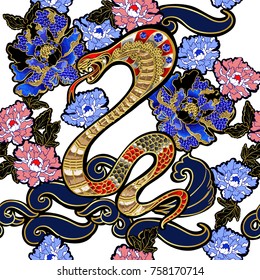 Pattern for design clothers with snake and peony patch embroidery with sequi