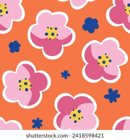 pattern design with colorful flower drawing as vector for kids fashion