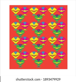 Pattern Design with colorful kites on red color background.