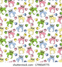 pattern design with colorful squirrel animal cartoon ornaments
