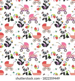 diseño de patrones con adorno de ilustración de baby panda lindo
