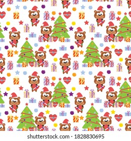 pattern design with cute bear cartoon celebrating christmas