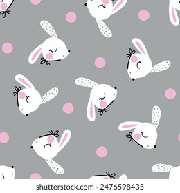 pattern design with cute bunny head drawing for baby girl fashion as vector