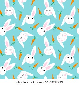Pattern design cute bunny, rabbit face and sweet carrots background