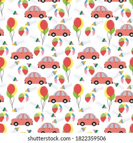 pattern design with cute car and balloon illustration ornament
