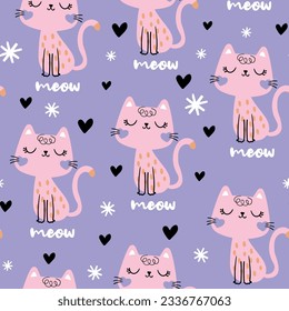 pattern design with cute cat drawing for baby fashion as vector