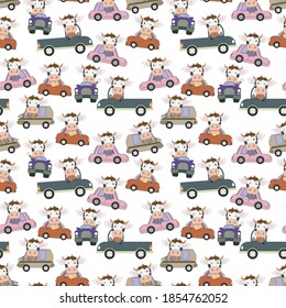pattern design with cute cow animal cartoon ornament