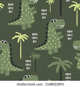 pattern design with cute dinosaur drawing as vector